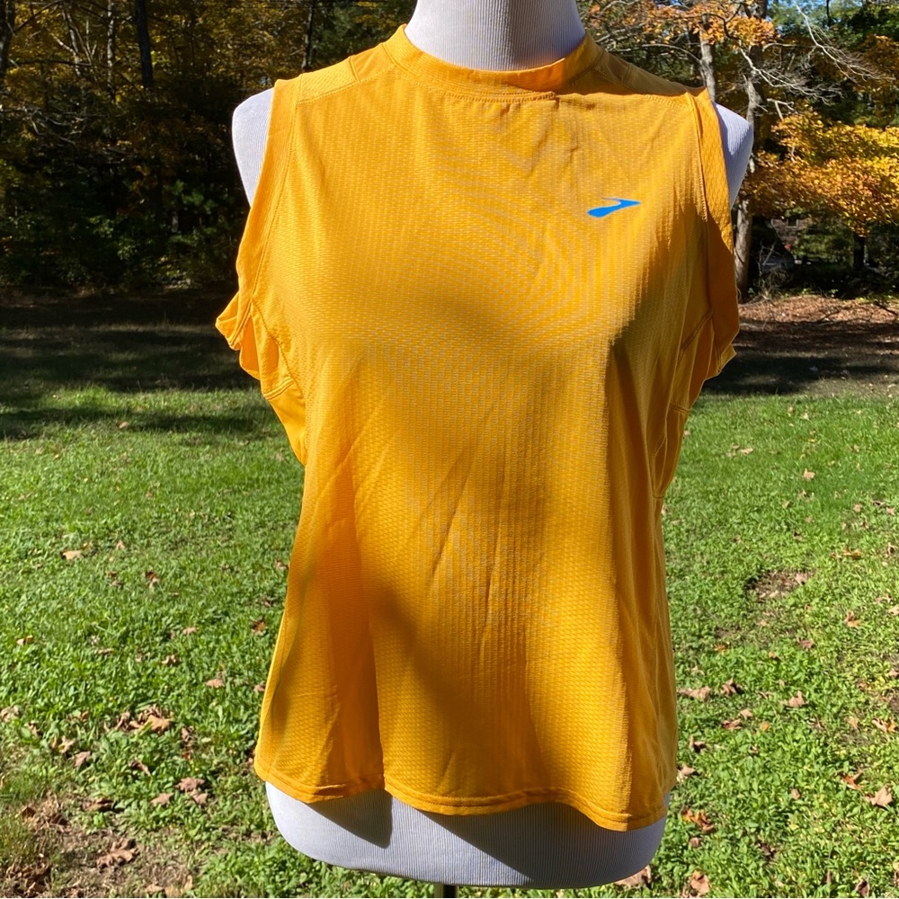 BROOKS TOP SLEEVELESS TANK YELLOW STRETCH CREW NECK ACTIVE SIZE L